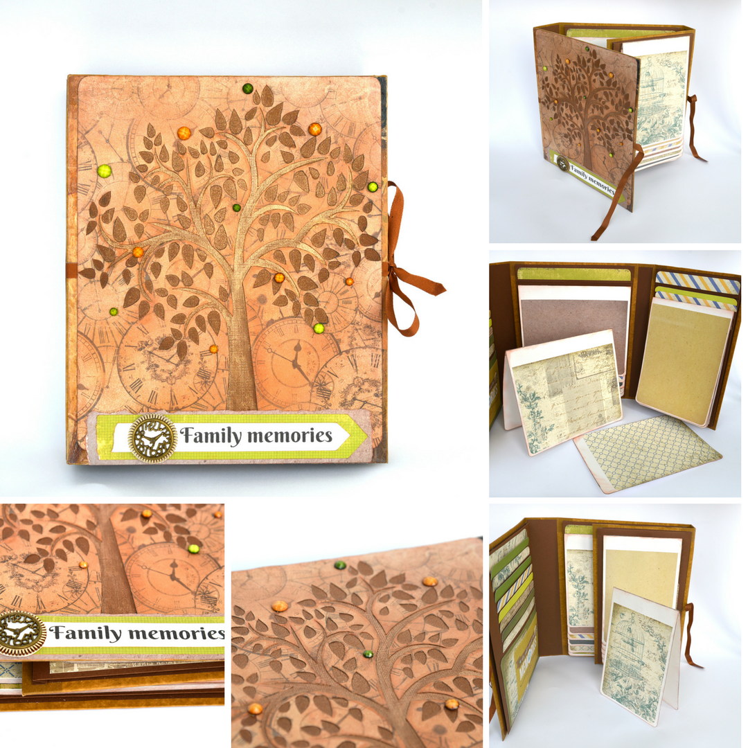 An image of handmade photo box with family themed cover